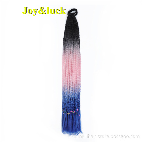 Wholesale Price Wig 24Inch12Roots Three And Four Colors Mixed Colors Crochet Braided Rubber Band Braids Ponytail Hair Extensions